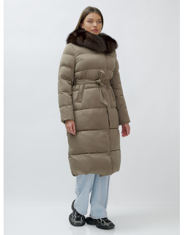 Длинный зимний пуховик с мехом песца для женщин