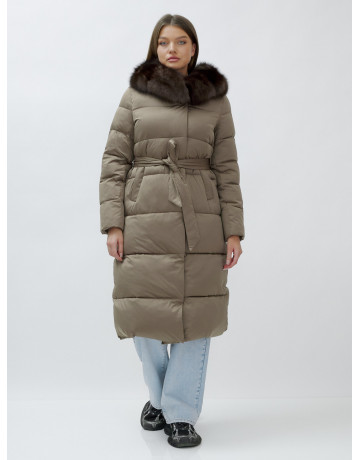 Длинный зимний пуховик с мехом песца для женщин