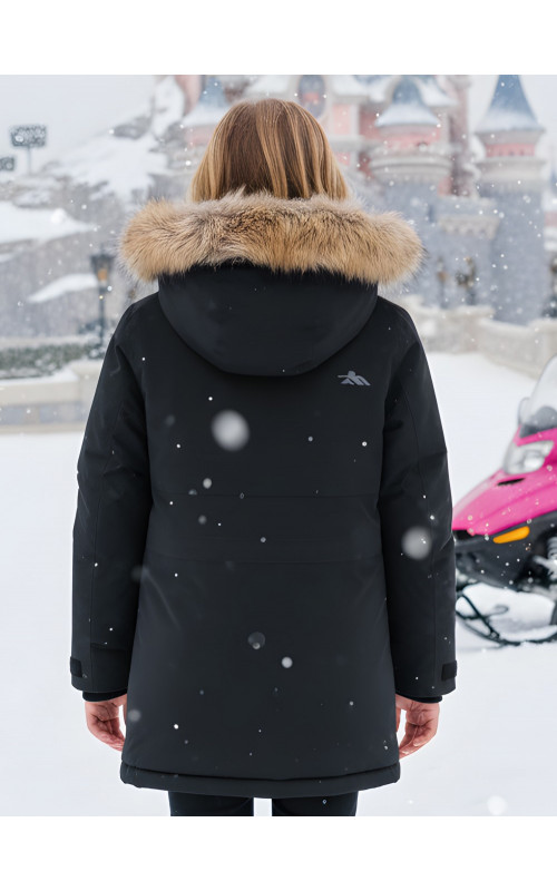 Детская зимняя парка для девочки, розовая, с капюшоном и мехом.