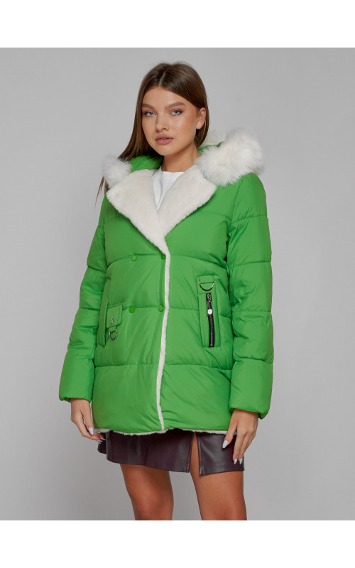 Пуховик зимний женский с мехом из овчины.