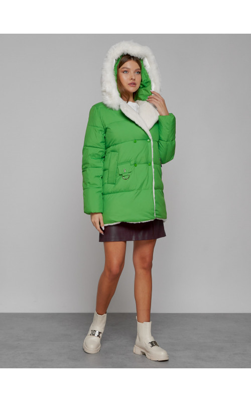 Пуховик зимний женский с мехом из овчины.