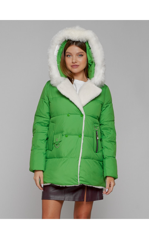 Пуховик зимний женский с мехом из овчины.