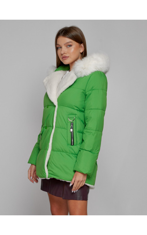 Пуховик зимний женский с мехом из овчины.