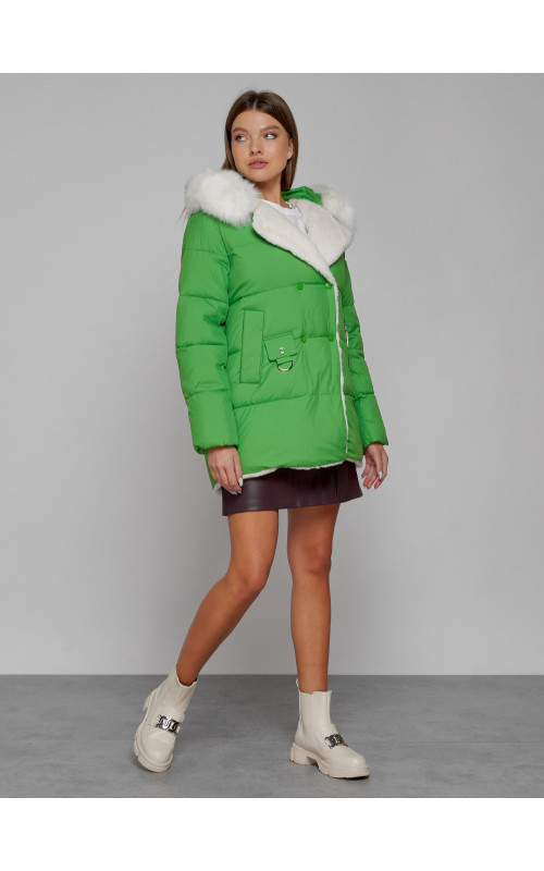 Пуховик зимний женский с мехом из овчины.