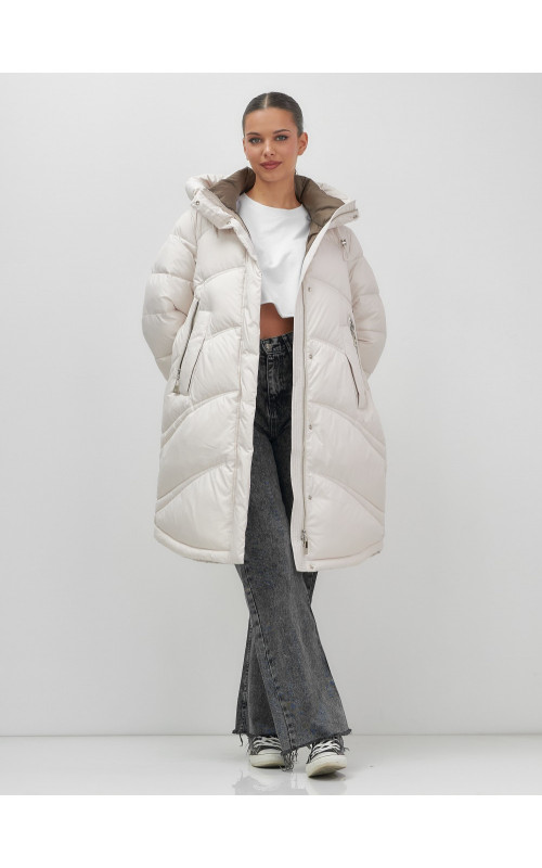 Длинный зимний пуховик с капюшоном для женщин