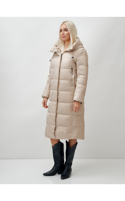 Длинный зимний пуховик с капюшоном для женщин