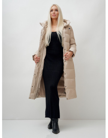 Длинный зимний пуховик с капюшоном для женщин