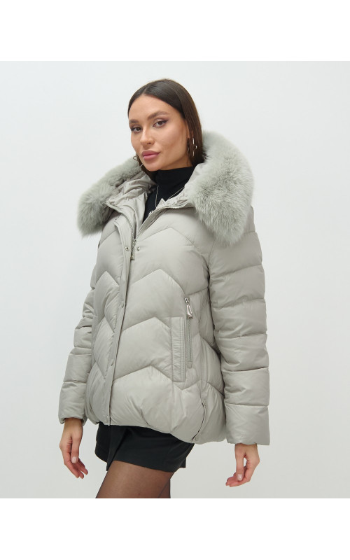 Пуховик для городской леди с мехом песца, защита от влаги и ветра