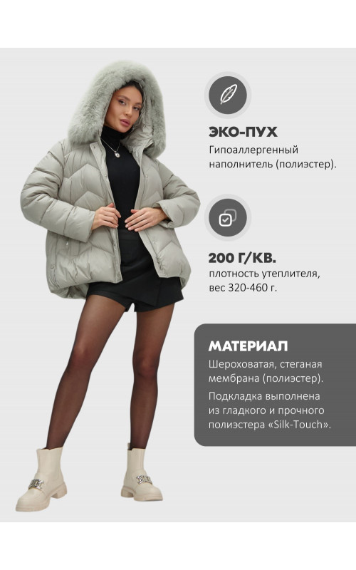 Пуховик для городской леди с мехом песца, защита от влаги и ветра