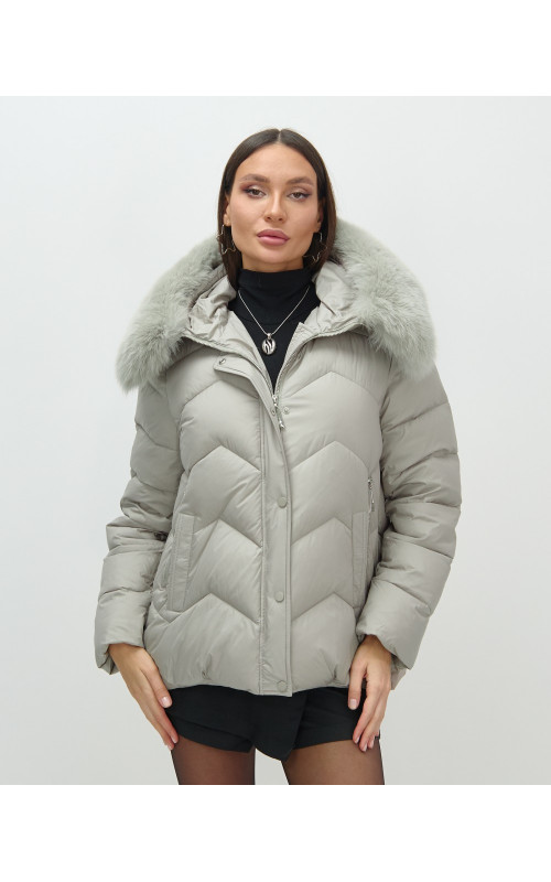 Пуховик для городской леди с мехом песца, защита от влаги и ветра