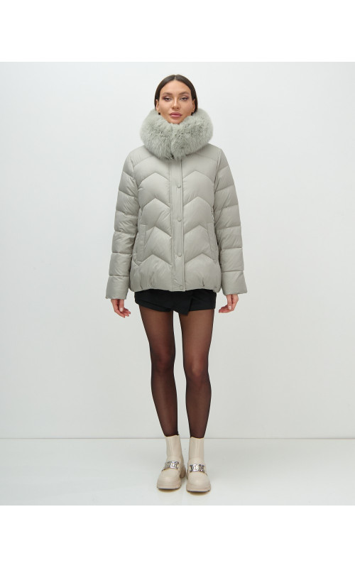 Пуховик для городской леди с мехом песца, защита от влаги и ветра