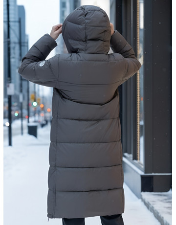 Длинный женский пуховик с капюшоном для осени и зимы