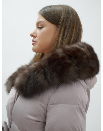 Длинный женский пуховик с мехом песца