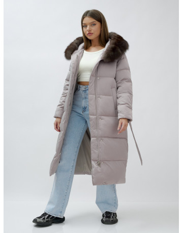 Длинный женский пуховик с мехом песца