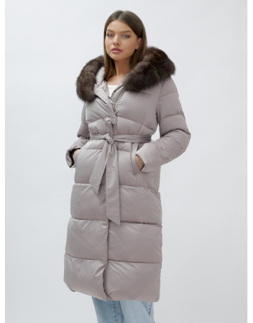 Длинный женский пуховик с мехом песца