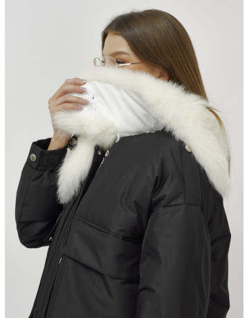 Зимний женский бомбер-куртка с мехом песца.