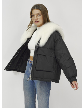 Зимний женский бомбер-куртка с мехом песца.