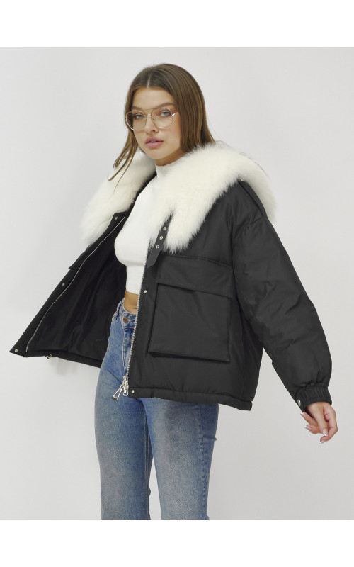 Зимний женский бомбер-куртка с мехом песца.