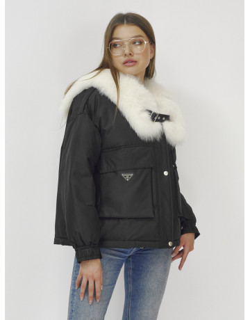 Зимний женский бомбер-куртка с мехом песца.