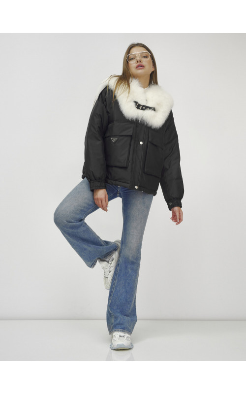 Зимний женский бомбер-куртка с мехом песца.