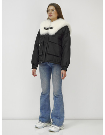 Зимний женский бомбер-куртка с мехом песца.