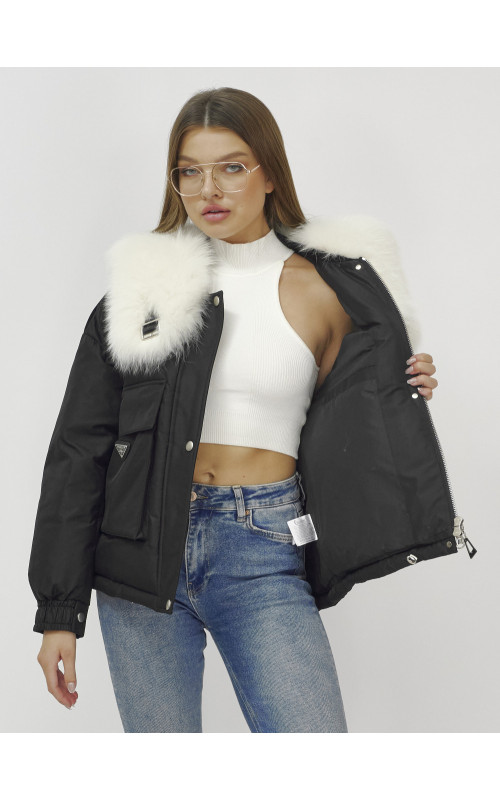 Зимний женский бомбер-куртка с мехом песца.