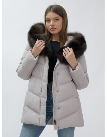 Женский зимний пуховик с мехом песца премиум-класса