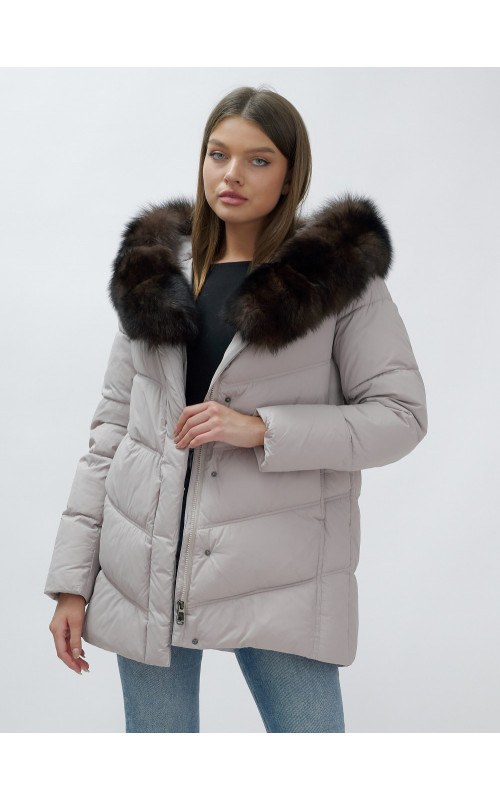 Женский зимний пуховик с мехом песца премиум-класса