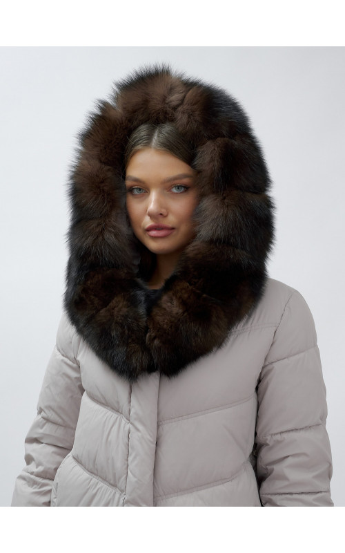 Женский зимний пуховик с мехом песца премиум-класса