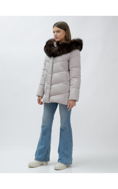Женский зимний пуховик с мехом песца премиум-класса