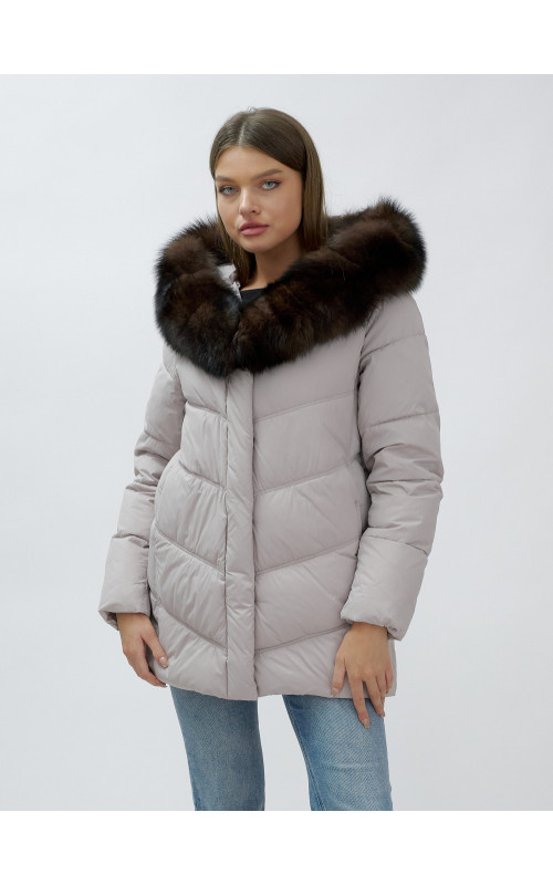 Женский зимний пуховик с мехом песца премиум-класса
