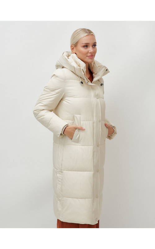 Длинный женский пуховик с капюшоном