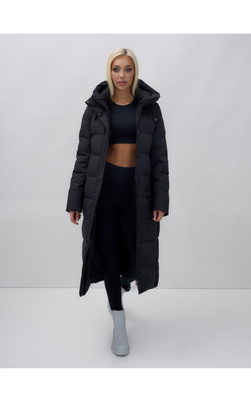 Длинный зимний пуховик с капюшоном для женщин