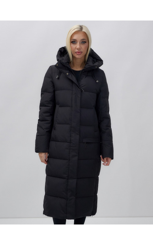 Длинный зимний пуховик с капюшоном для женщин
