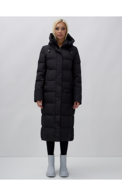Длинный зимний пуховик с капюшоном для женщин