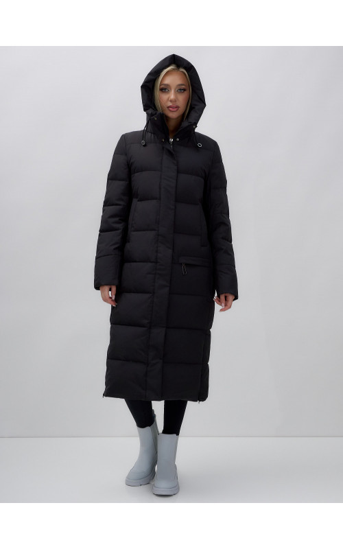 Длинный зимний пуховик с капюшоном для женщин