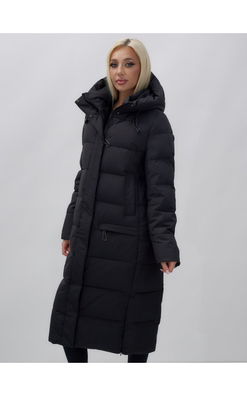 Длинный зимний пуховик с капюшоном для женщин