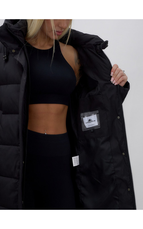 Длинный зимний пуховик с капюшоном для женщин