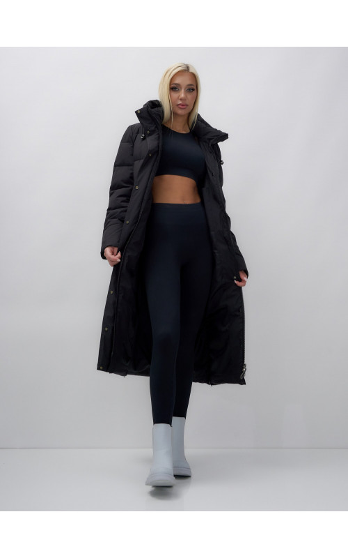 Длинный зимний пуховик с капюшоном для женщин