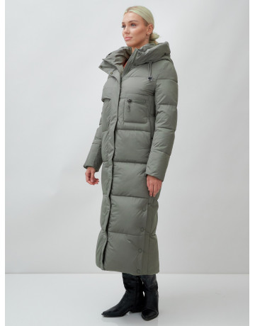 Длинный зимний пуховик с капюшоном для женщин