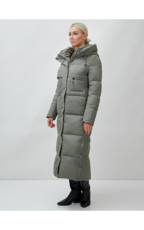 Длинный зимний пуховик с капюшоном для женщин