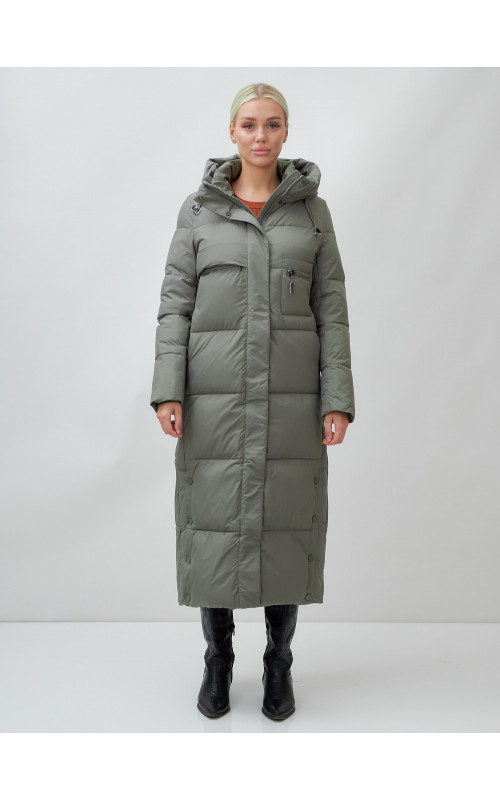 Длинный зимний пуховик с капюшоном для женщин