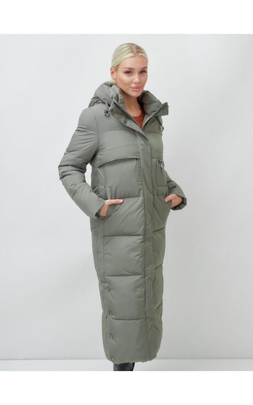 Длинный зимний пуховик с капюшоном для женщин