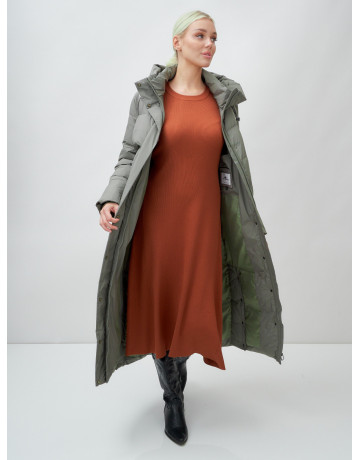 Длинный зимний пуховик с капюшоном для женщин