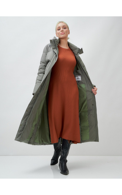 Длинный зимний пуховик с капюшоном для женщин