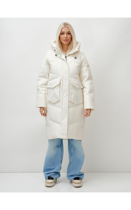 Длинный зимний пуховик с капюшоном «Летучая мышь» для женщин