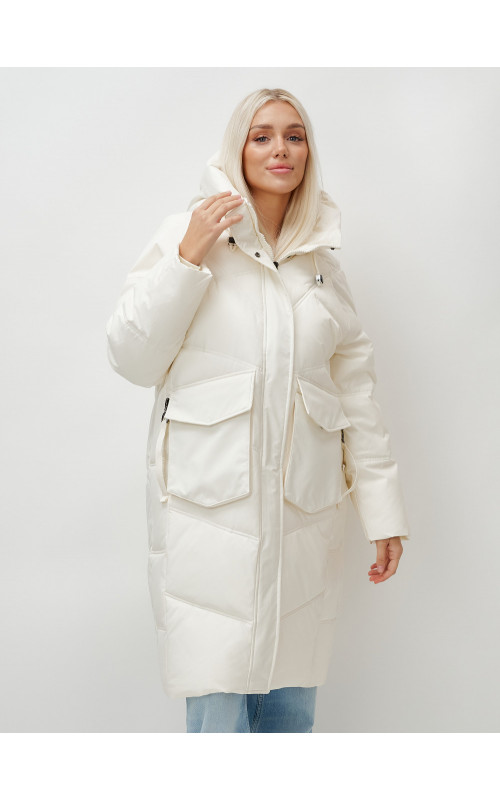 Длинный зимний пуховик с капюшоном «Летучая мышь» для женщин