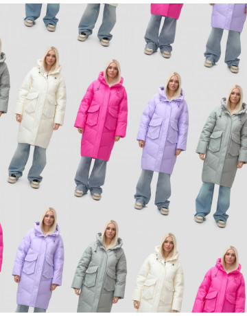 Длинный зимний пуховик с капюшоном «Летучая мышь» для женщин