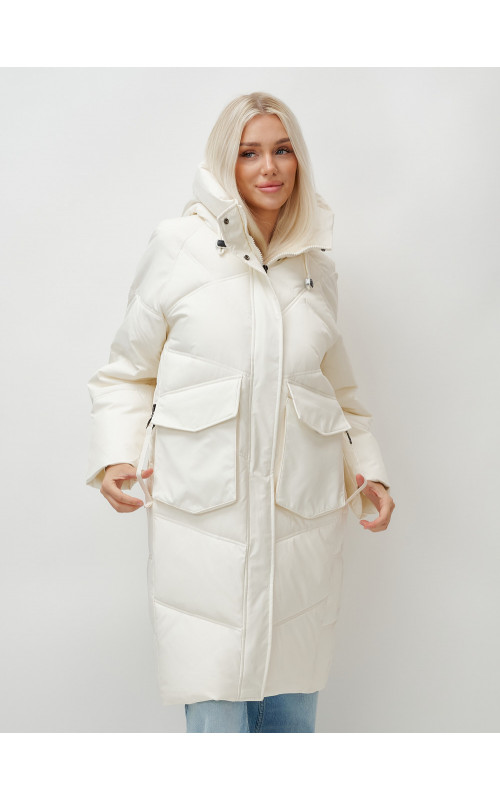 Длинный зимний пуховик с капюшоном «Летучая мышь» для женщин