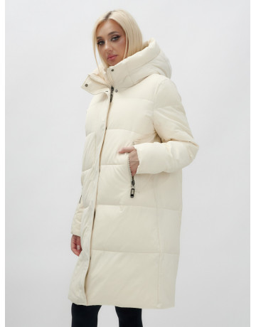 Тёплый женский пуховик с капюшоном до колена.